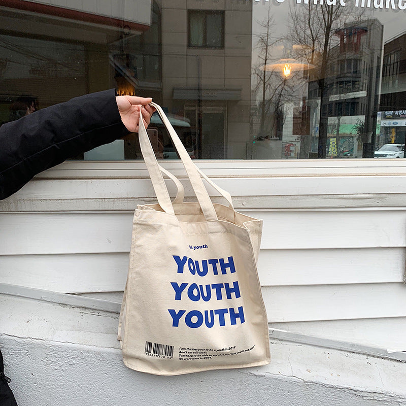 "YOUTH" Printed Canvas Tote Bag