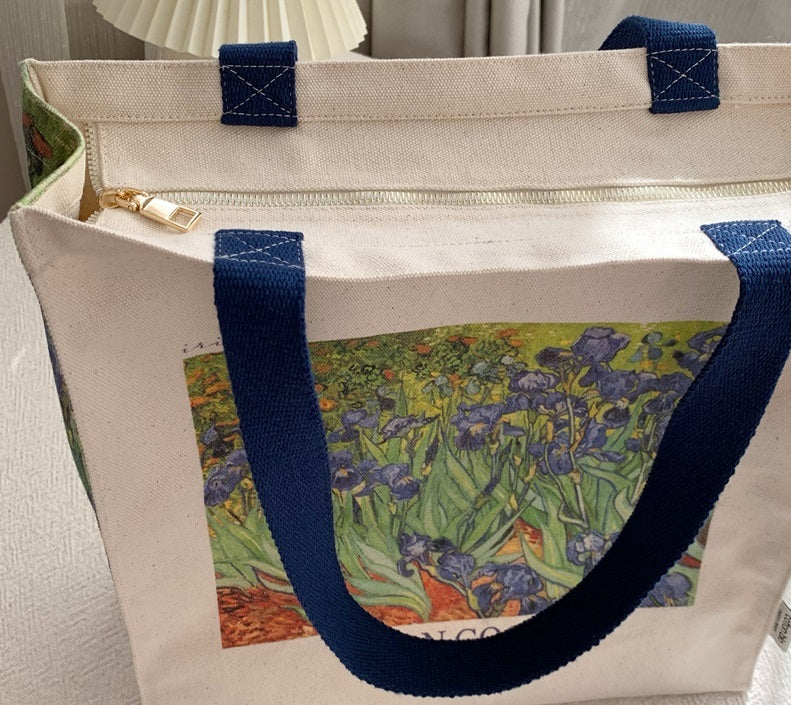 "Irises" Oil Painting Canvas Tote Bag