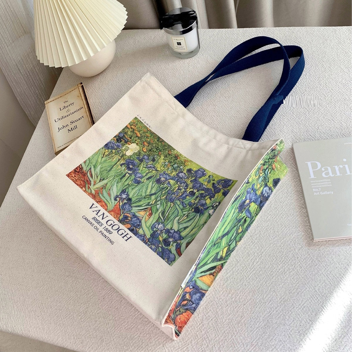 "Irises" Oil Painting Canvas Tote Bag