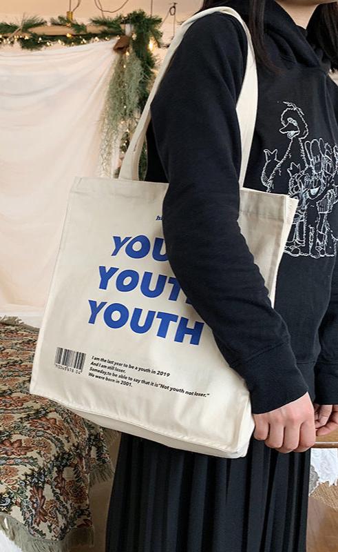 "YOUTH" Printed Canvas Tote Bag