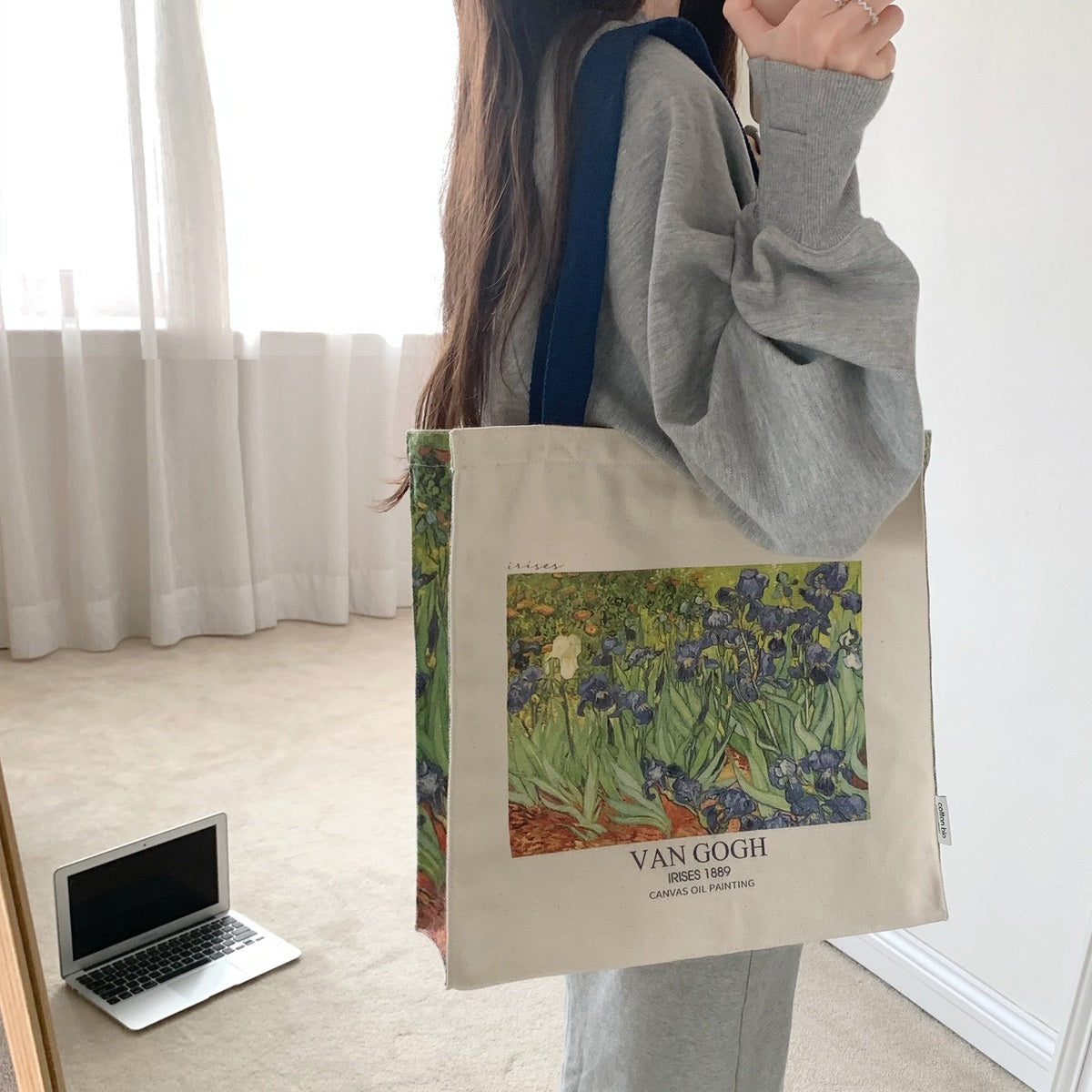 "Irises" Oil Painting Canvas Tote Bag