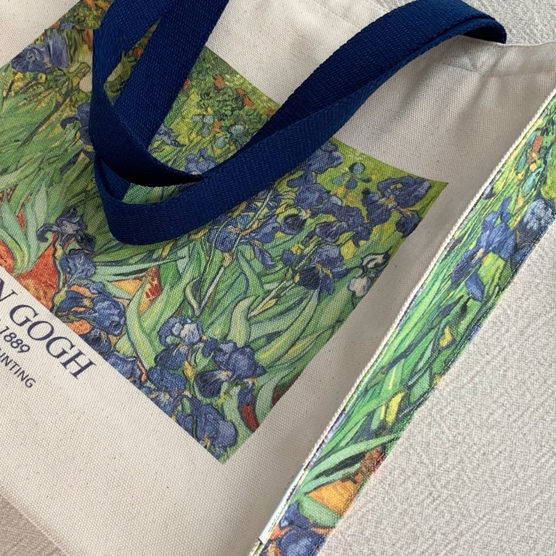 "Irises" Oil Painting Canvas Tote Bag