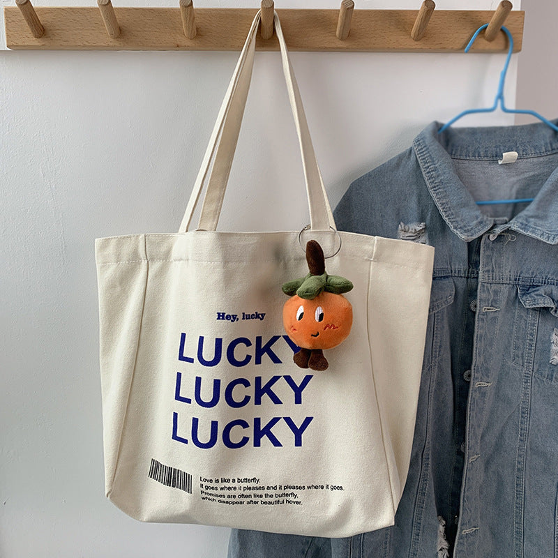 "LUCKY" Printed Canvas Tote Bag