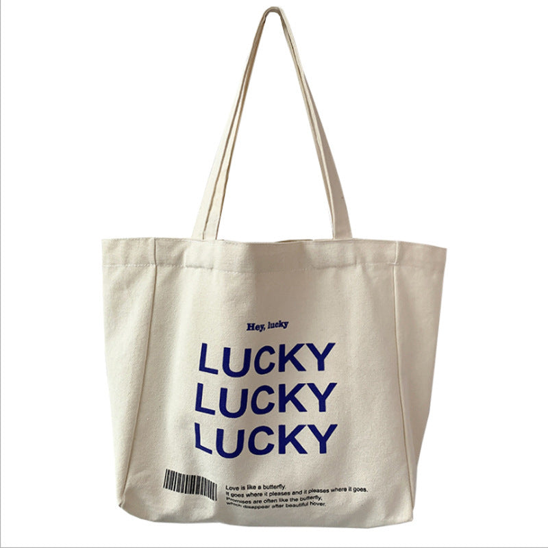 "LUCKY" Printed Canvas Tote Bag