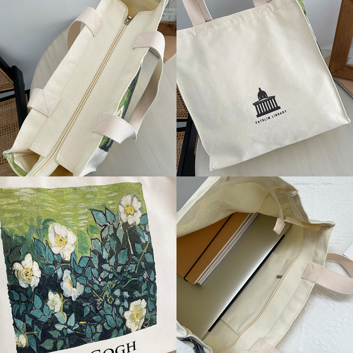 "Wild Roses" Oil Canvas Tote Bag