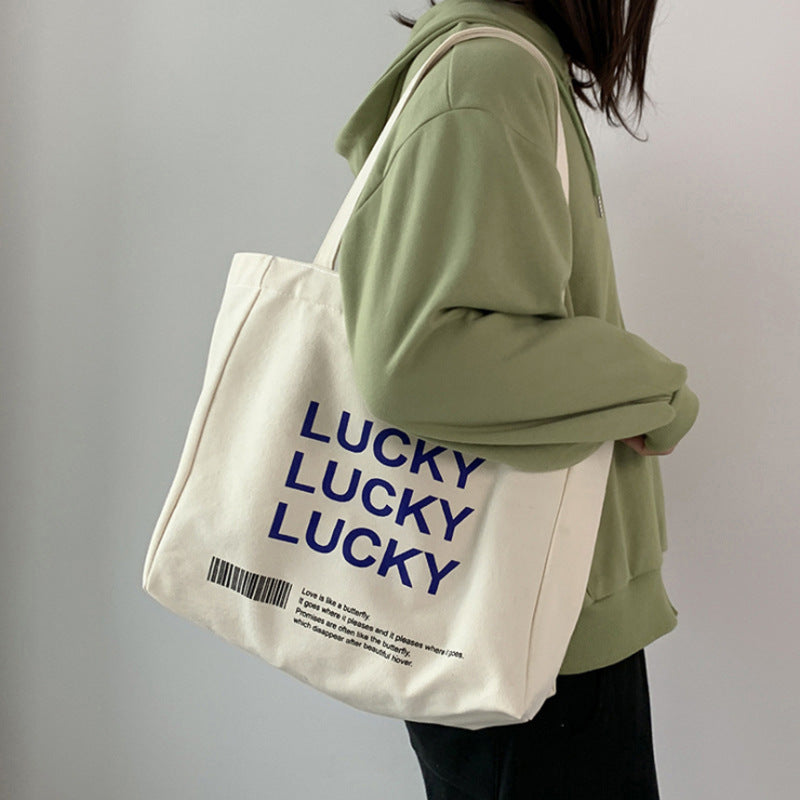 "LUCKY" Printed Canvas Tote Bag