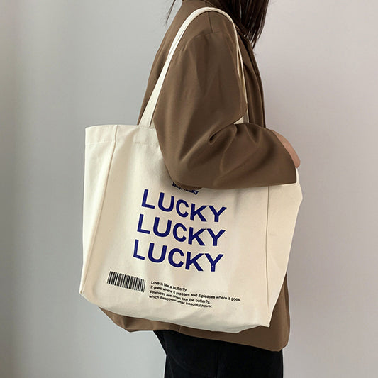 "LUCKY" Printed Canvas Tote Bag