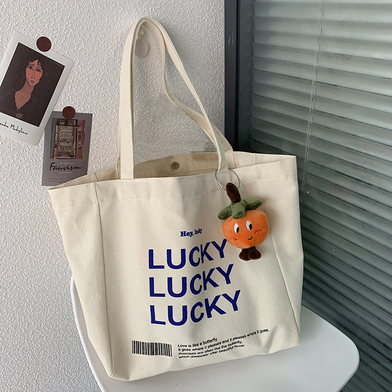 "LUCKY" Printed Canvas Tote Bag