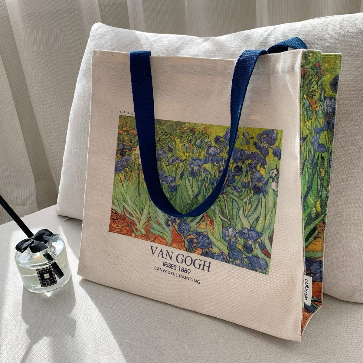 "Irises" Oil Painting Canvas Tote Bag